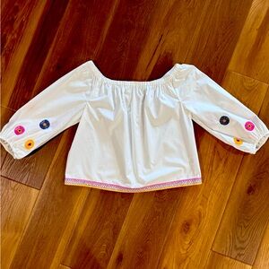 Madewell Embroidered Top - Off white w/ multi color design - Size medium